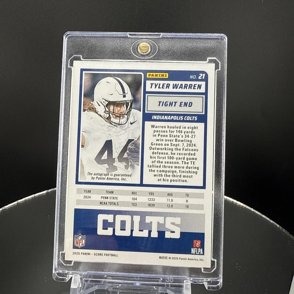 TYLER WARREN - 2025 Score Signatures Rookie #21 - Colts - RC - Autograph